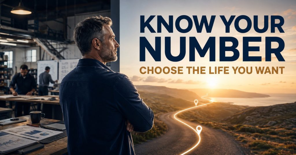 Know Your Number: Choose the Life You Want — business owner looking from his workshop towards a road leading to the horizon