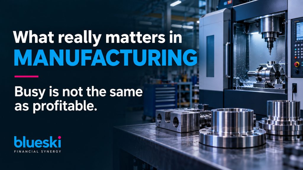 What really matters in manufacturing: busy is not the same as profitable — CNC machine and machined metal components on a factory floor